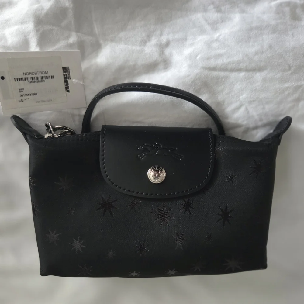 Longchamp Le Pliage Mini Top Handle Cosmetic Pouch Case w/ Stars Black NWT - Picture 2 of 9